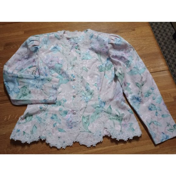 Vintage '80s Nana collection size 14p floral silk and Pearl lace women's top - Picture 1 of 10